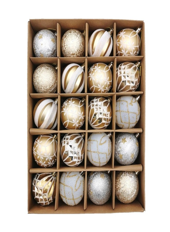 SVNVIOZ Christmas Ball Ornaments Set, 20ct 60mm Elegant White and Gold Assorted Christmas Tree Decorations, Shatterproof Christmas Tree Hanging Ornaments for Xmas Decoration - Image 1